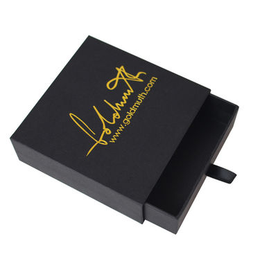 Pemesanan Custom Gold Foil Foam Insert Slide Style Black Drawer Kotak Perhiasan untuk Lilin
