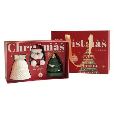 Kotak Natal Kertas Merah Mewah dengan Logo Kustom dengan Pegangan untuk Pengemasan Hadiah Makanan Perhiasan Farmasi Desain Bermerek