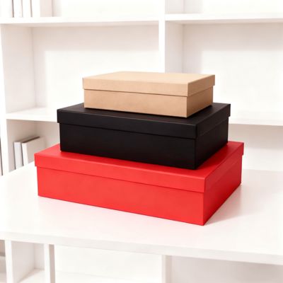 Set Kotak Hadiah Kemasan Datar dengan Tutup Oranye Mewah Kustom dengan Fitur Kantong Kertas Laminasi Matt Embossing Cetak Foil Emas