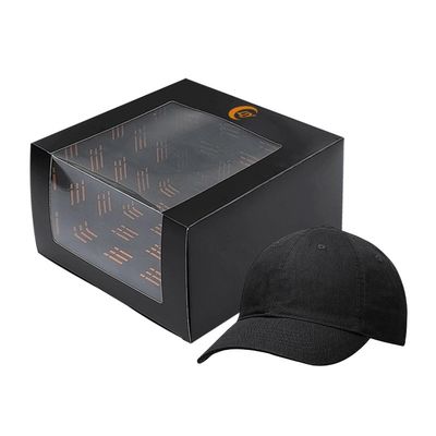 Black Tuck Top Box Retail Paper Box Packaging Untuk Baseball Cap Dengan Jendela Tampilan