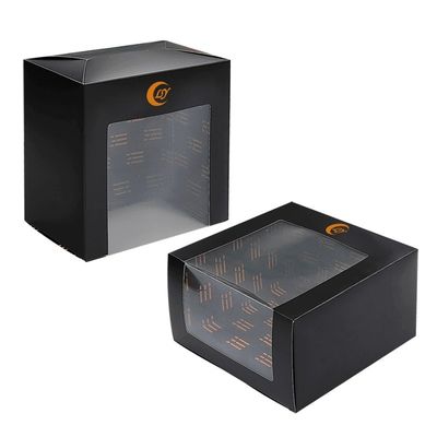Black Tuck Top Box Retail Paper Box Packaging Untuk Baseball Cap Dengan Jendela Tampilan