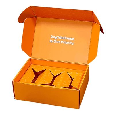 Orange Pet Food Paper Mailer Box Packaging Eco Friendly Dog Box Jenis Folder