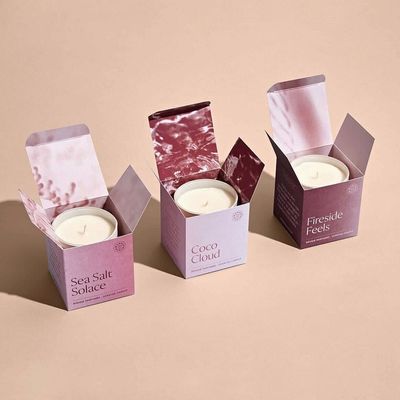 Kertas Lapisan Custom Candle Jars Aroma Kemasan Kertas Lipat Kembali Dicetak Tuck Box