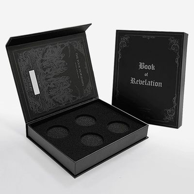 Magnetic Closure Cardboard Display Box Pengemasan Koin Kotak Gaya Buku Palsu Hollow