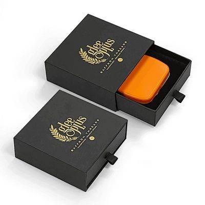 Pemesanan Custom Gold Foil Foam Insert Slide Style Black Drawer Kotak Perhiasan untuk Lilin