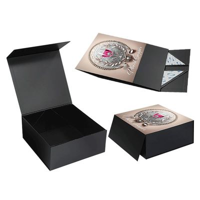 CMYK atau pantone Custom Luxury Hitam Besar Lipat Perjamuan Kaca Minuman Perlengkapan Meja Magnet Packaging Box Hadiah