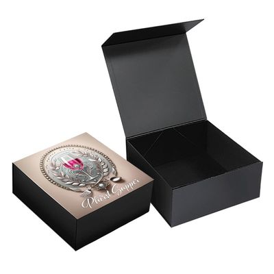 CMYK atau pantone Custom Luxury Hitam Besar Lipat Perjamuan Kaca Minuman Perlengkapan Meja Magnet Packaging Box Hadiah