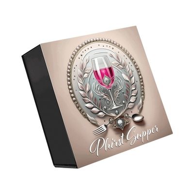 CMYK atau pantone Custom Luxury Hitam Besar Lipat Perjamuan Kaca Minuman Perlengkapan Meja Magnet Packaging Box Hadiah