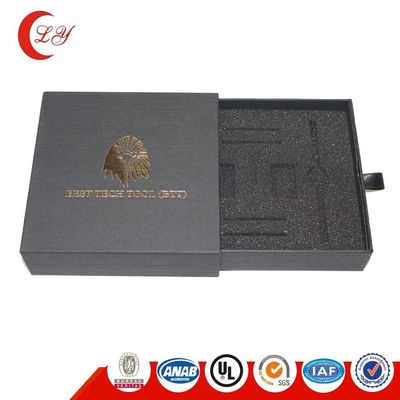 Kotak Kemasan Kertas Laci Tekstur Custom Hitam Slide Out Kotak Karton