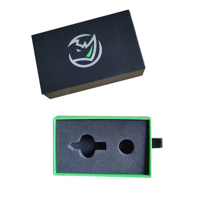 Green Paper Cardboard Stock Gift Box untuk Keychain Mobil Tarik Keluar Laci Custom EVA Insert