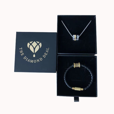 Custom Logo Printed Black Cardboard Perhiasan Kotak Hadiah untuk Gelang Earrings dan Kalung