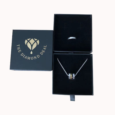 Custom Logo Printed Black Cardboard Perhiasan Kotak Hadiah untuk Gelang Earrings dan Kalung