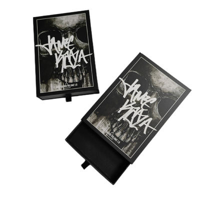Custom Logo tengkorak tulang laci kotak geser Hitam 4x6 cetak kartu pos kemasan kotak hadiah