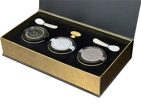 Kemasan Emas Kaviar Hitam Merah Tin Jar Gift Set dengan Kemasan Kardus dan Sleeve