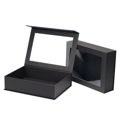 Custom Flip Top PVC Window Paper Packaging Box Hadiah Tutup Magnetik Besar dengan Tutup Jendela Jelas