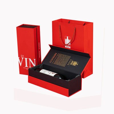 CMYK Magnetic Book Shape Red Wine Gift Box Kartu Kardus Ketah untuk Kemasan Mewah