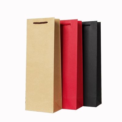 Matte Black Kraft Paper Tas Hadiah Anggur Merah Dengan Genggam Loop Fleksibel