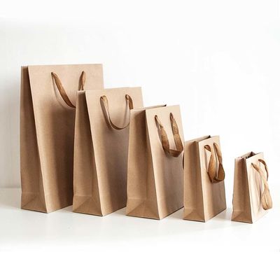 Pemesanan Custom Diterima Logo Pengiriman Grosir Kopi Brown Kraft Paper Bag dengan Handle