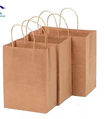 Pemesanan Custom Diterima Logo Pengiriman Grosir Kopi Brown Kraft Paper Bag dengan Handle