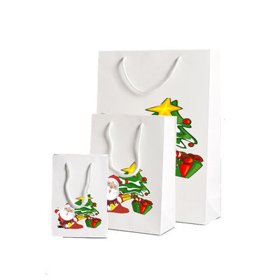 Kantong Tote Kertas Kraft Daur Ulang Hot Foil / UV / Varnish Kantong Pembungkus Hadiah Natal
