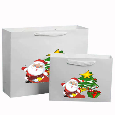 Kantong Tote Kertas Kraft Daur Ulang Hot Foil / UV / Varnish Kantong Pembungkus Hadiah Natal