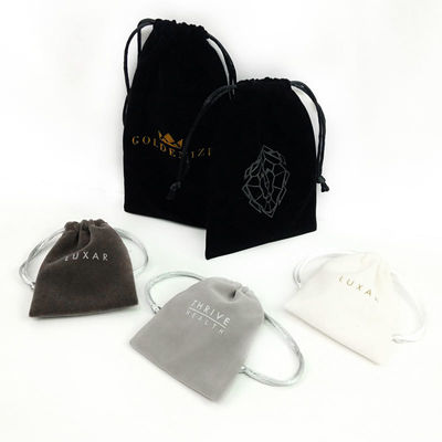 Pemesanan khusus diterima Gold Stamping Hot Foil Drawstring Velvet Perhiasan Kantong