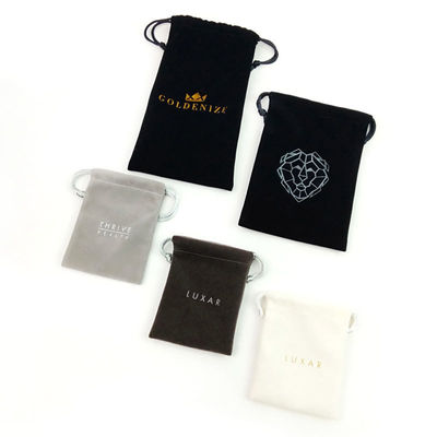 Pemesanan khusus diterima Gold Stamping Hot Foil Drawstring Velvet Perhiasan Kantong