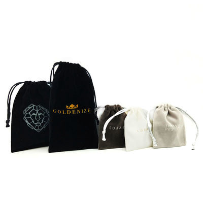 Pemesanan khusus diterima Gold Stamping Hot Foil Drawstring Velvet Perhiasan Kantong