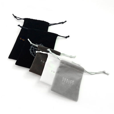Pemesanan khusus diterima Gold Stamping Hot Foil Drawstring Velvet Perhiasan Kantong