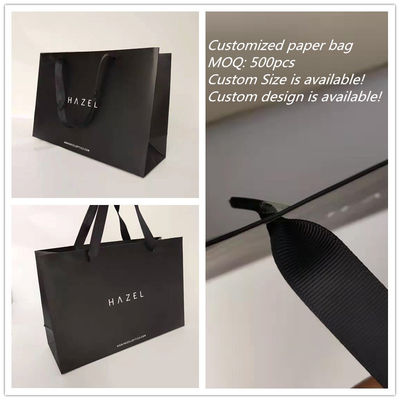 Tas Kertas Hadiah Hitam Ramah Lingkungan dengan Logo Anda sendiri Terbuat dari Bahan Daur Ulang