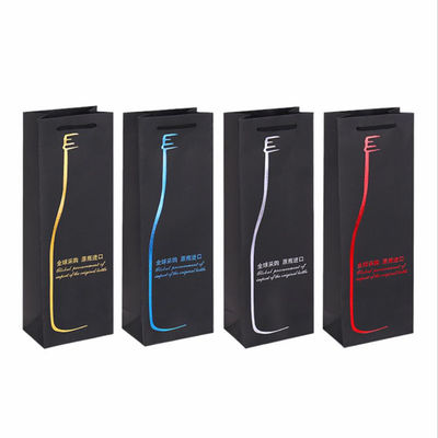 Kantong anggur kertas botol yang dicetak khusus dengan gagang gagang tali dan pencetakan CMYK / PANTONE