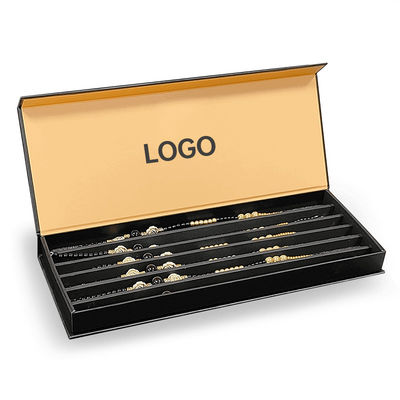 Luxury Custom Logo Kertas Hitam Perhiasan Kemasan Kotak Untuk Gelang Gelang Kotak Magnetik kaku