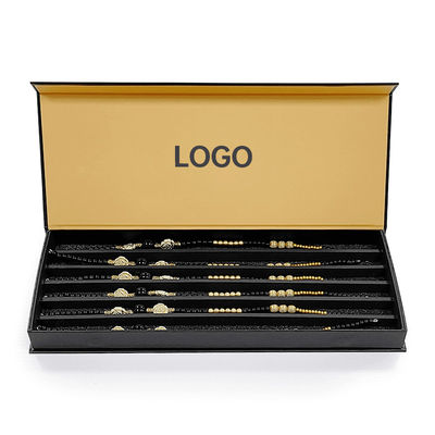 Luxury Custom Logo Kertas Hitam Perhiasan Kemasan Kotak Untuk Gelang Gelang Kotak Magnetik kaku