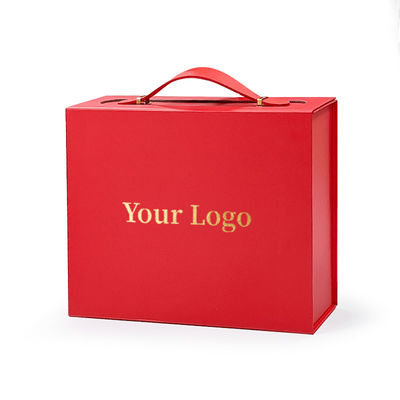 Kotak hadiah logo khusus yang terbuat dari kardus daur ulang yang indah dengan pegangan kulit praktis