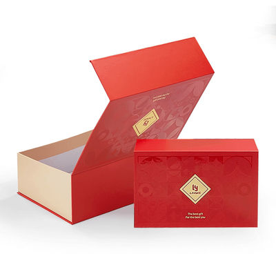 Custom Luxury Red Magnetic Clamshell Christmas Theme Gift Box Biodegradable Rigid Magnetic Closure Box Pengemasan Dengan Handle
