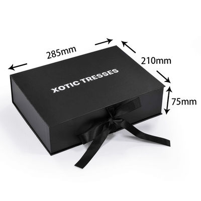 Custom High End Black Magnetic Box Pakaian Karton Paket Hadiah Box Rambut Manusia Paket Box Dengan Sutra Satin