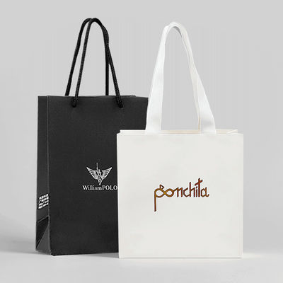 Tas Kertas Putih Hitam Biasa Untuk Pakaian Berbelanja Dengan Logo Anda Sendiri Ditcetak