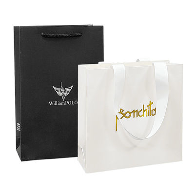 Tas Kertas Putih Hitam Biasa Untuk Pakaian Berbelanja Dengan Logo Anda Sendiri Ditcetak