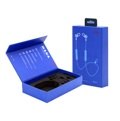 Logo yang disesuaikan Luxury Cardboard Magnetic Wireless Headphone Packaging Box dengan EVA Liner Packaging Hanging Box
