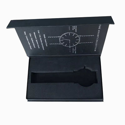 Custom logo Luxury Black Cardboard Smart Watch Magnetic Gift Packaging Box Jam tangan tunggal dengan lapisan busa
