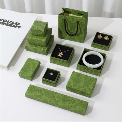 Custom Dark Green Cardboard Paperboard Packaging Box For Jewelry Necklace Bracelet Rings Drawer Gift With Printed Logo Perhiasan dengan logo yang dicetak