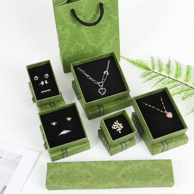 Custom Dark Green Cardboard Paperboard Packaging Box For Jewelry Necklace Bracelet Rings Drawer Gift With Printed Logo Perhiasan dengan logo yang dicetak