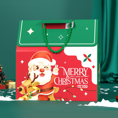 Kemasan Kotak Hadiah Natal Mewah Kustom Dengan Pegangan Kertas Seni 157g Karton 1000g