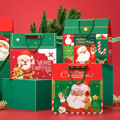 Kemasan Kotak Hadiah Natal Mewah Kustom Dengan Pegangan Kertas Seni 157g Karton 1000g