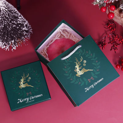 Kemasan Hadiah Gaya Natal Kustom Mewah Ramah Lingkungan Kotak Hadiah Pita Natal Penutup Atas Merah Kardus Set