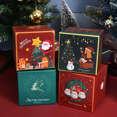 Kemasan Hadiah Gaya Natal Kustom Mewah Ramah Lingkungan Kotak Hadiah Pita Natal Penutup Atas Merah Kardus Set