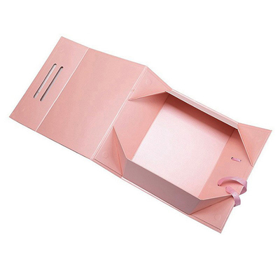 Luxury Pink Printed Magnetic Gift Boxes Ribbon Handle Custom Logo Rigid Cardboard Packaging Untuk Pakaian