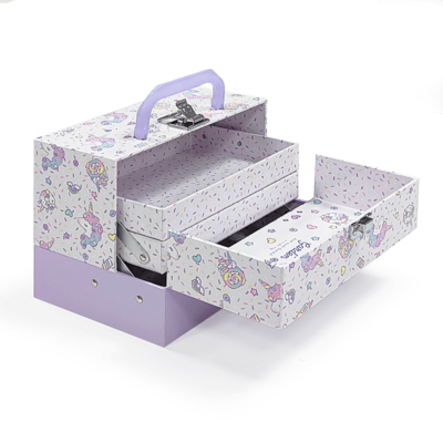 Eco-Friendly Custom Kids Toy Gift Box Luxury Stiff Cardboard Suitcase Style dengan pegangan logam