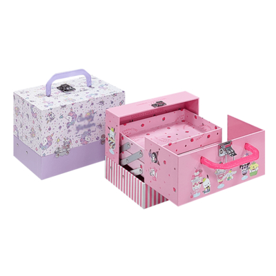 Eco-Friendly Custom Kids Toy Gift Box Luxury Stiff Cardboard Suitcase Style dengan pegangan logam