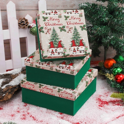 Set Kotak Hadiah Natal dengan Pita Kustom Dicetak Poliester Kotak Hadiah Liburan untuk Xmas Grosir Kemasan Meriah